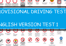 PROVISIONAL DRIVING LICENCE, ENGLISH VERSION, TEST 1